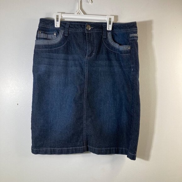 Womens Baccini Denim Skirt Blue Straight 10 Cotton Polyester - Picture 1 of 7
